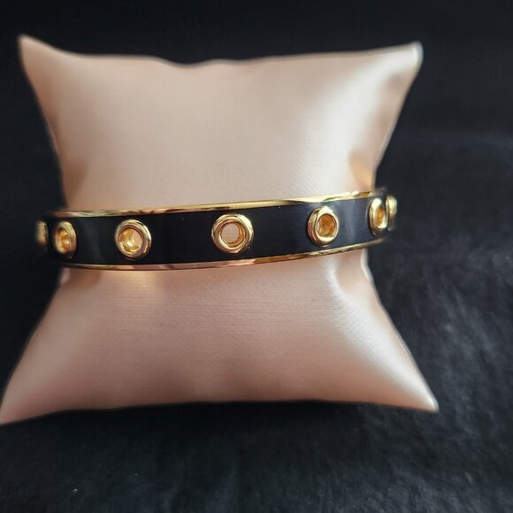COACH black enamel and gold plated bangle bracelet with grommet design - Picture 10 of 10